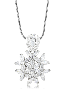JCES067 Rhodium 925 Sterling Silver Pendant with AAA Grade CZ in Clear
