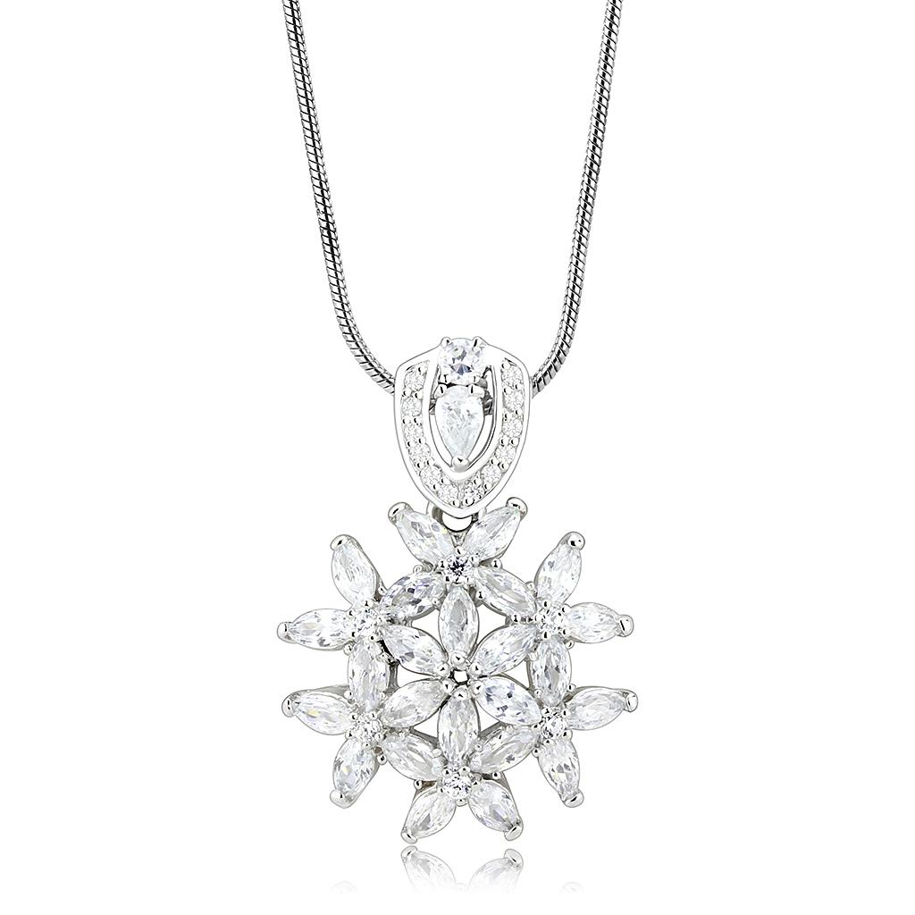 JCES067 Rhodium 925 Sterling Silver Pendant with AAA Grade CZ  in Clear