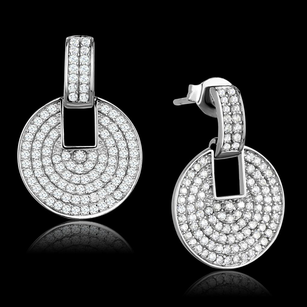 JCE323 Rhodium 925 Sterling Silver Earrings with AAA Grade CZ  in Clear