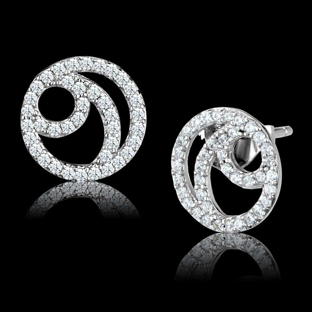 JCE511 Rhodium 925 Sterling Silver Earrings with AAA Grade CZ  in Clear